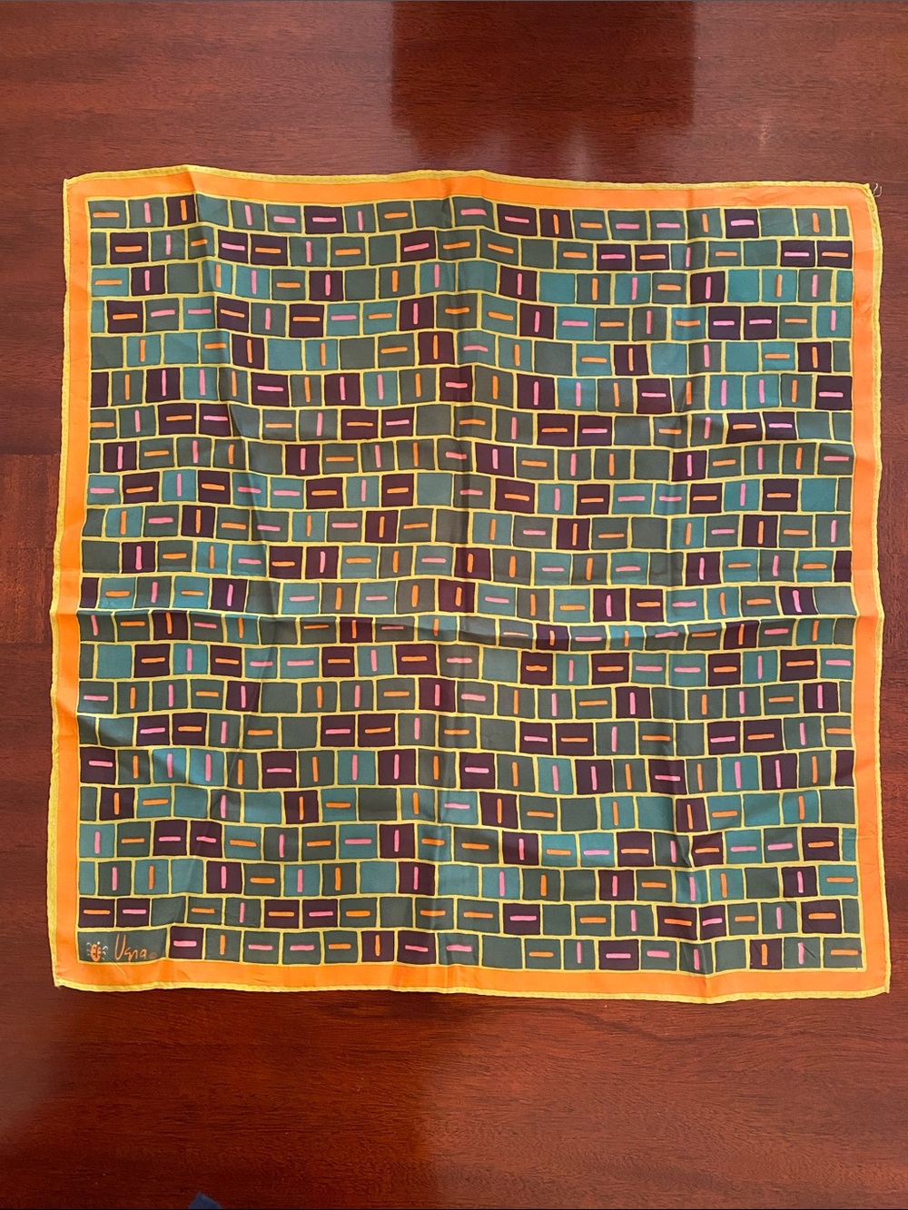 Vintage Vera Neumann Ladybug Geometric Scarf -Orange,Yellow,Pink, Brown & Green